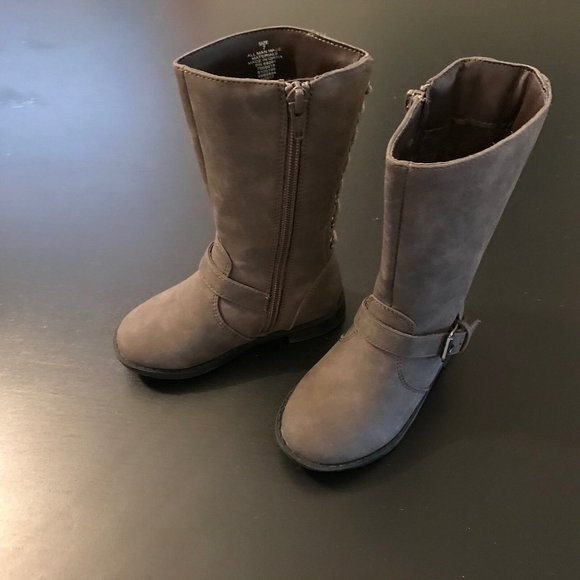 Children's Place Toddler Girls Gray/Brown Lace-Up Tall Ryder Boot - Size 7 - Picture 1 of 6